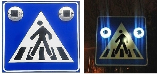 CARTELLO STRADALE CON LAMPEGGIANTI PER ATTRAVERSAMENTI PEDONALI - Marker solari stradali        